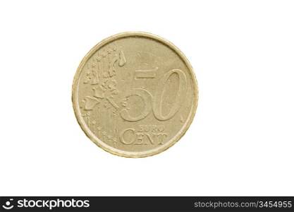 Currency of fifty cents of euros on a over white background