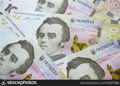Currency of Ukraine. Money of Ukraine, hryvnia background. Money of Ukraine. Ukrainian currency. UAH. Hryvnia