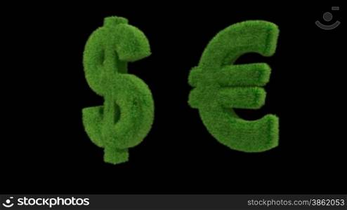 Currency symbol made of grass looping with matte