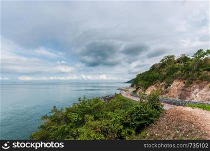 Curve of coast road with mountain and sea, Nang Phaya hill scenic point
