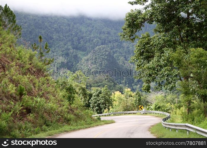Curve on the road in mountain area, Northern Thailand