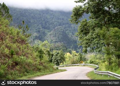 Curve on the road in mountain area, Northern Thailand