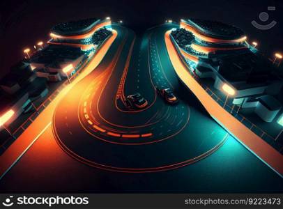Curved Asphalt Racing Track illustration. AI generative.
