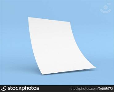 Curved sheet of A4 paper on a blue background. 3d render illustration.