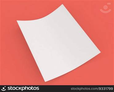 Curved sheet of A4 paper on a red background. 3d render illustration.. Curved sheet of A4 paper on a red background. 