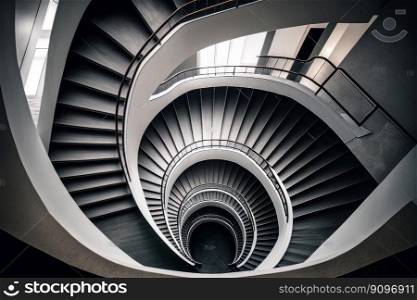 Curved staircase. Top view of modern part architecture. Illustration Generative AI 