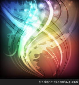 Curves and bubbles against rainbow colored abstract background