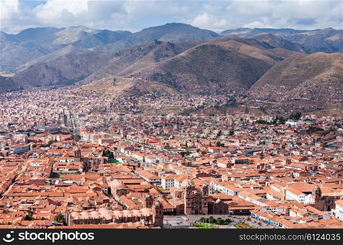 Cusco aerial view from Saqsaywaman in Cusco, Peru