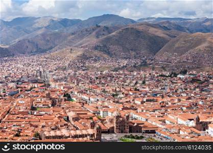 Cusco aerial view from Saqsaywaman in Cusco, Peru