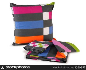 Cushion with bed sheets. Isolated