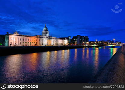 Custom House Dublin Ireland in summer night