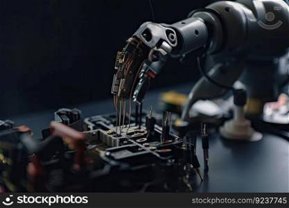 custom robotic hand using screwdriver to repair computer, created with generative ai. custom robotic hand using screwdriver to repair computer