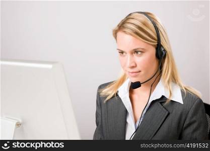Customer care service center woman call operator phone headset