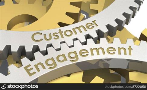 Customer engagement word on gears, 3d rendering