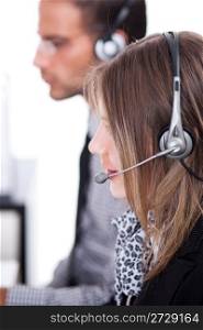 customer executives doing their operations with headphone