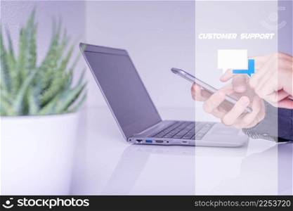 Customer service and Satisfaction concept ,Businessman are touching the virtual screen on the happy Smiley face icon to give satisfaction in service