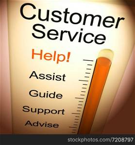 Customer service concept icon means help and support online. The help desk or hotline for customers - 3d illustration. Customer Service Help Meter Shows Assistance Guidance And Support