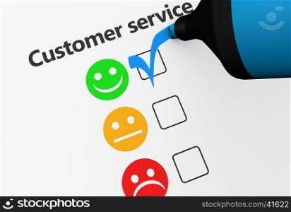 Customer service happy feedback rating checklist and business quality evaluation concept 3D illustration.