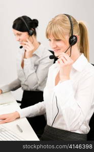 Customer service team woman call center smiling operator phone headset