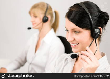 Customer service team woman call center smiling operator phone headset