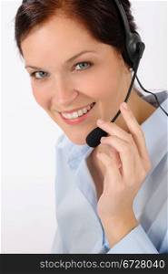 Customer service team woman call center smiling operator phone headset