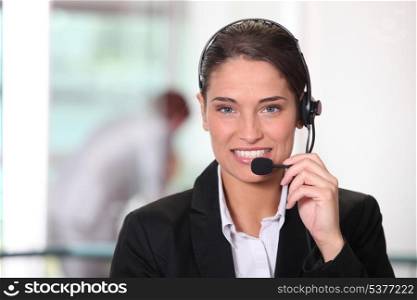 Customer service woman telephoning