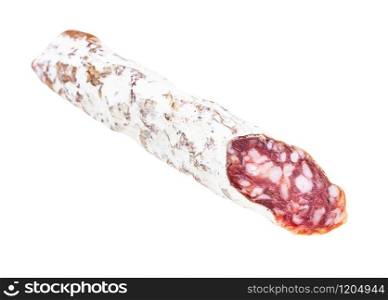 cut cured pork sausage isolated on white background. cut cured pork sausage isolated on white
