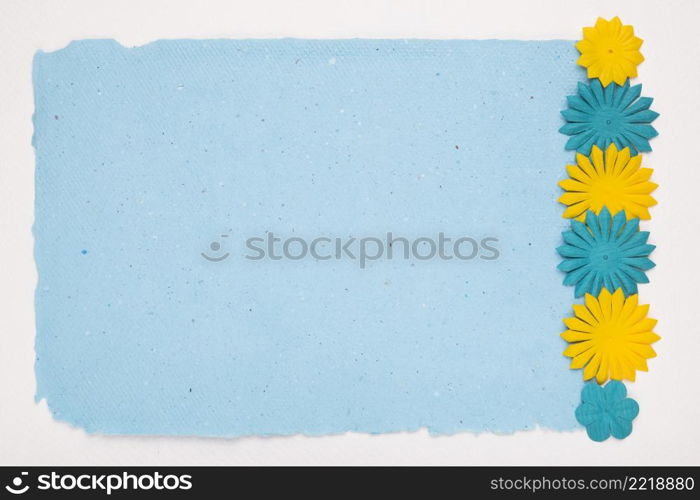 cut out flowers border blue paper white backdrop