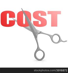 Cut red cost word with scissor image with hi-res rendered artwork that could be used for any graphic design.
