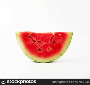 cut red fresh watermelon with black seeds on white background