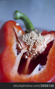 cut red pepper closeup. cut red pepper closeup on blurred background