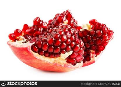 Cut ripe juicy pomegranate isolated on white background