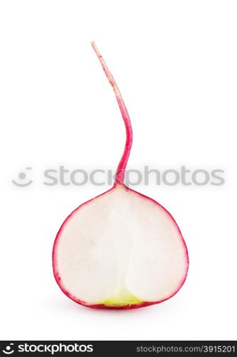 Cut ripe radish isolated on a white background. Cut ripe radish