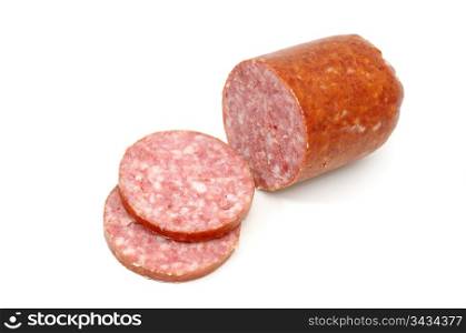 cut sausage isolated on a white background