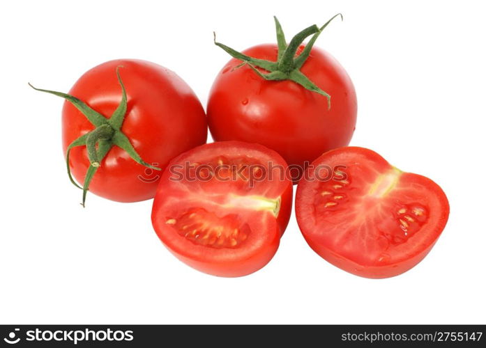 cut tomato isolated. It is isolated on a white background. A ripe vegetable.