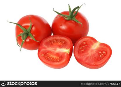 cut tomato isolated. It is isolated on a white background. A ripe vegetable.