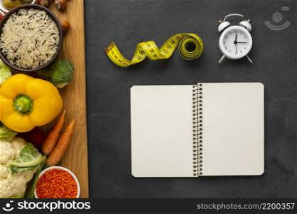cutboard with groceries notebook mock up