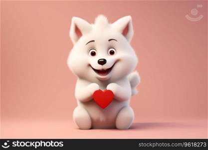 cute 3d cartoon dog holding heart on pink background Ai generated