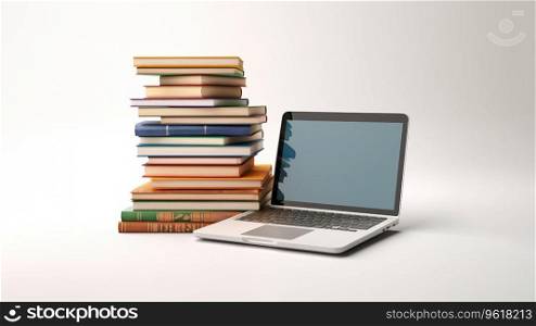 cute 3d cartoon laptop next to books Ai generated