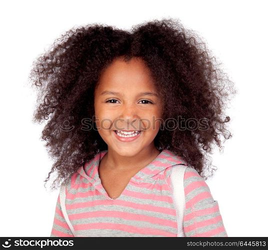 Cute African American girl smiling isolated on a white background