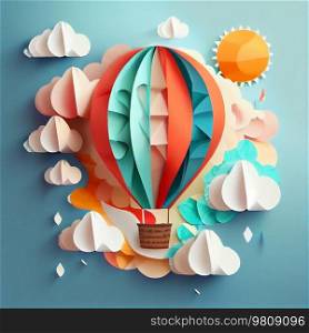 Cute Air Balloon Paper Art Illustration AI Generative