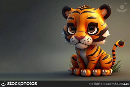 Cute and adorable cartoon baby tiger on a colorful background. Generative AI