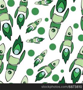 Cute and colorful space seamless pattern background with rockets in green colors.. Cute and colorful space seamless pattern background with rockets.