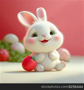 Cute and Funny Rabbit Holding a Strawberry AI generated