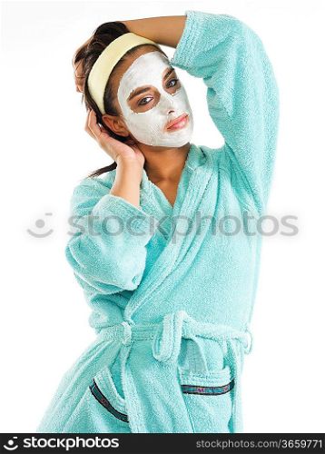cute and nice girl with face cream mask and posing