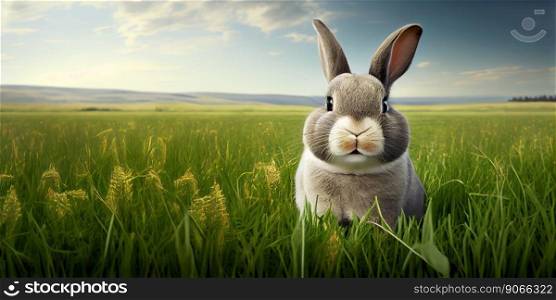 cute animal pet rabbit or adorable bunny on the grass for easter