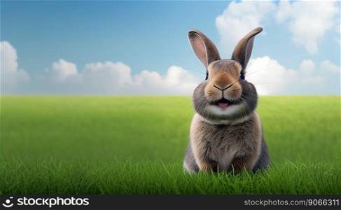 cute animal pet rabbit or adorable bunny on the lawn for easter banner