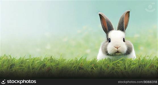 cute animal pet rabbit or adorable bunny on the meadow for easter