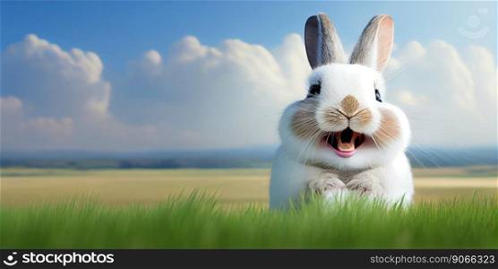 cute animal pet rabbit or adorable bunny on the meadow for easter