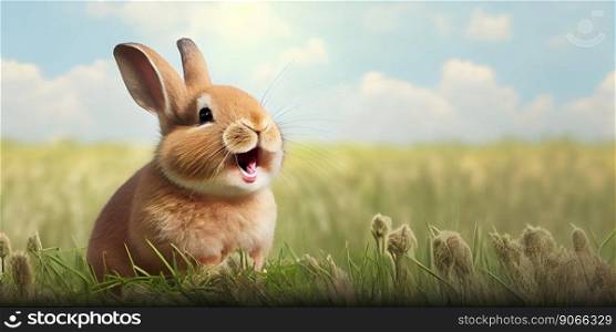 cute animal pet rabbit or adorable bunny on the meadow for easter background